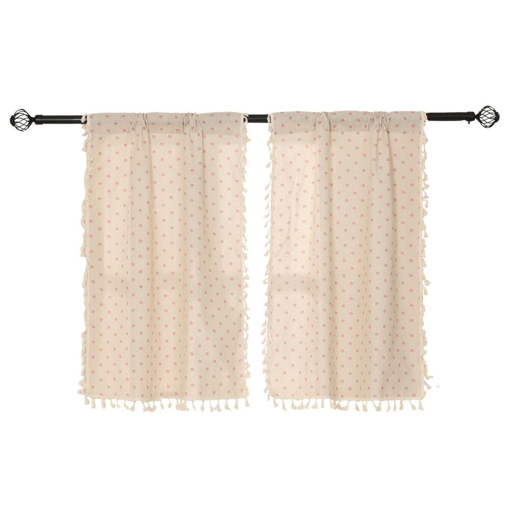 Moslovstar Tiers Curtain Panels 26x45in Pink Floral Cream Tassel Farmhouse